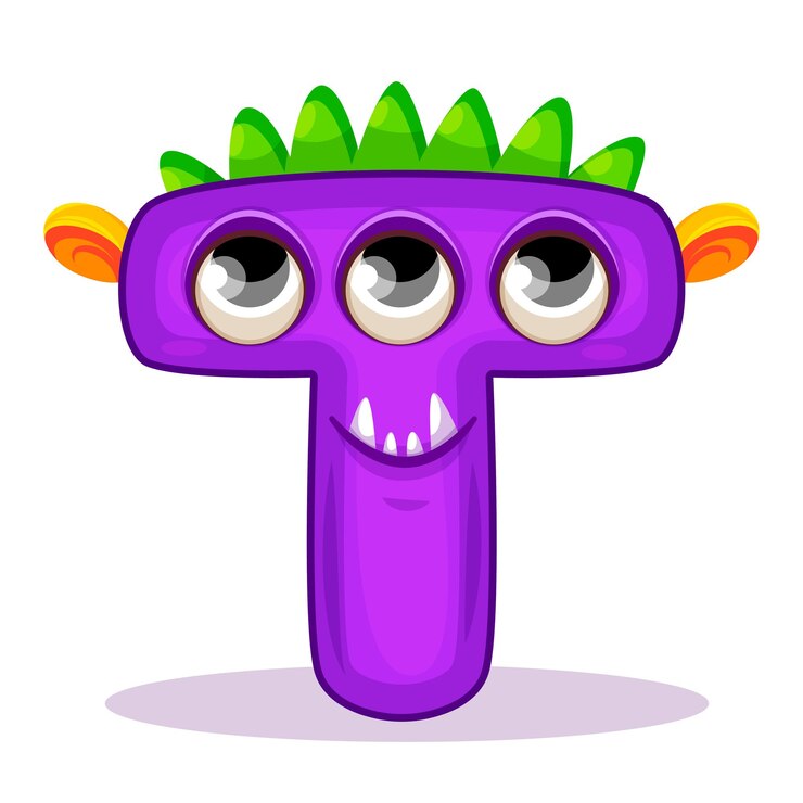 Vettore t cute monster alfabeto inglese con mostri divertenti set di monster divertente alfabeto tagliato con lettera inglese bambini cartoni animati colorati sviluppo educativo dei bambini illustrazione colorata dettagliata