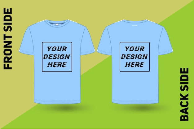 T-shirt a maniche corte blu cielo con modello vettoriale piatto con scollo rotondo Mock-up.