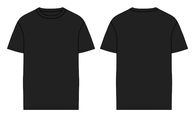 T-shirt a maniche corte Modello di colore nero per illustrazione vettoriale di schizzo piatto di moda tecnica