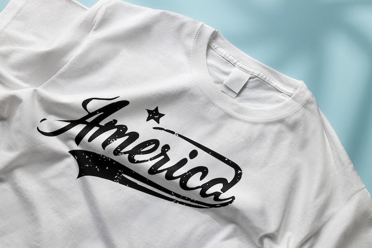 Vettore t-shirt bianca tipografica degli stati uniti d'america