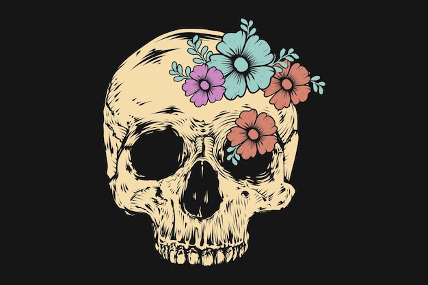 T-shirt con scheletro teschio floreale