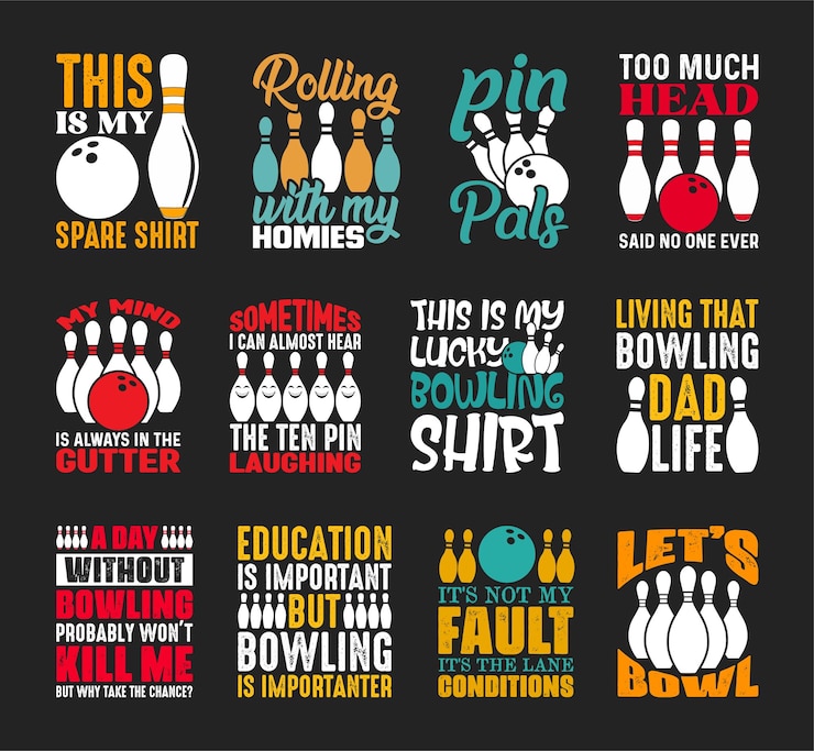 Vettore t-shirt da bowling design bundle camicia da bowling collezione di design t-shirt da bowling vettoriale