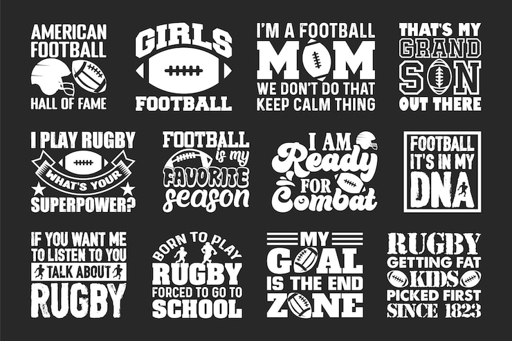 Vettore t-shirt da rugby design bundle t-shirt da football americano collezione di design t-shirt da rugby vettoriale