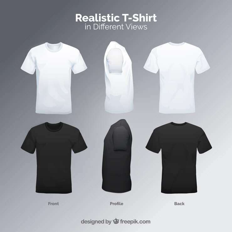 Vettore t-shirt da uomo in diversi punti di vista con uno stile realistico