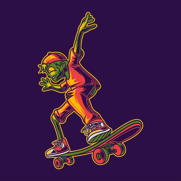 T-shirt design Zombies skateboard pronto per far scorrere l'illustrazione