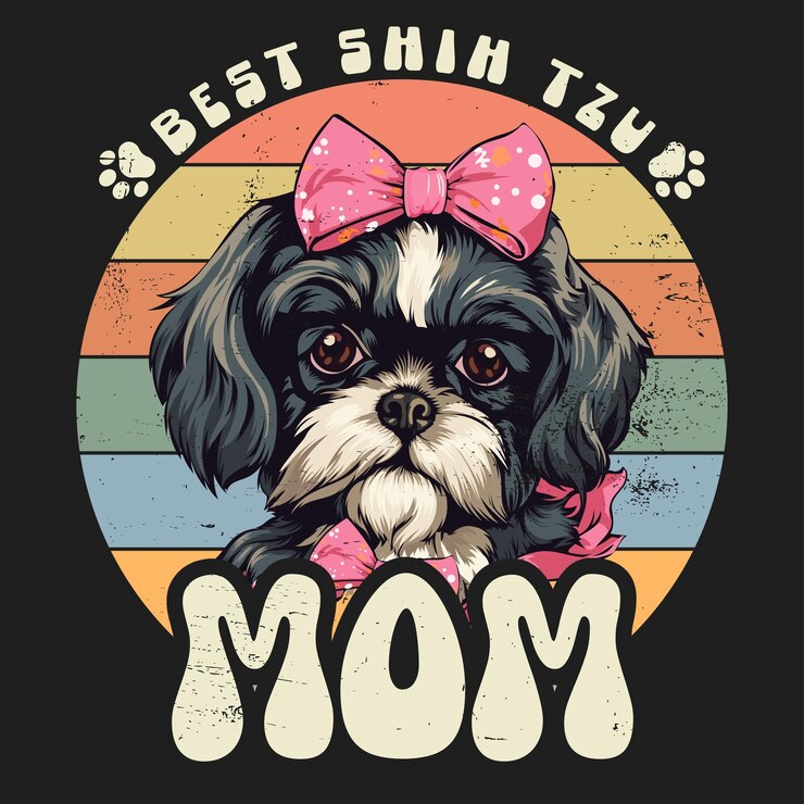 Vettore t-shirt di mamma shih tzu vettor di design retro