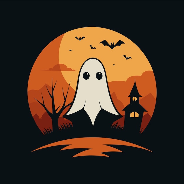 T-shirt fantasma di Halloween disegno illustrazione disegno tipografia che dice Happy Halloween b nero