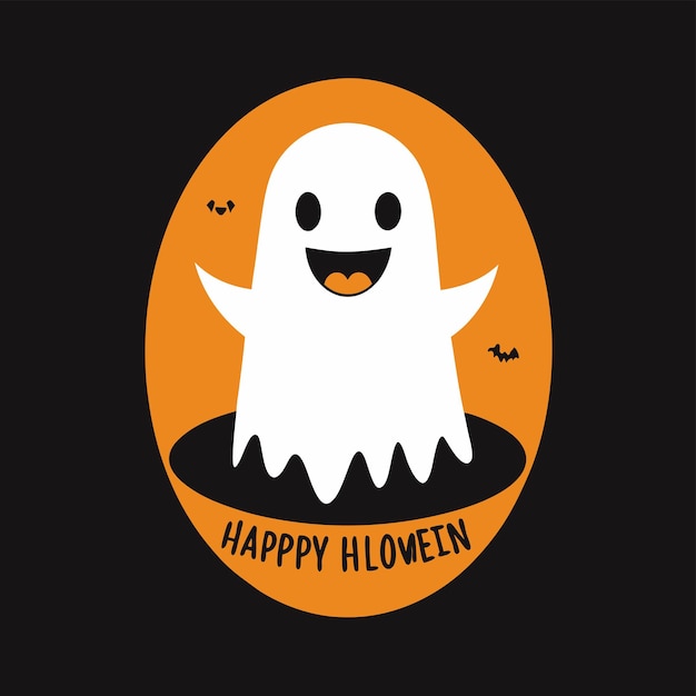 T-shirt fantasma di Halloween disegno illustrazione disegno tipografia che dice Happy Halloween b nero