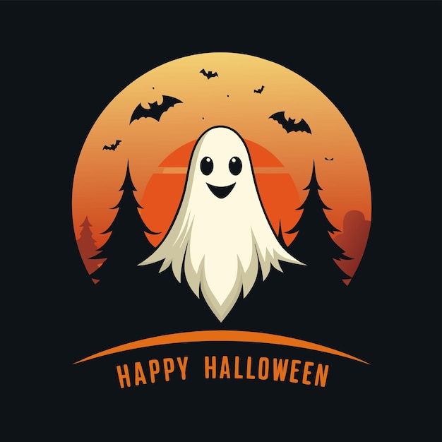T-shirt fantasma di Halloween disegno illustrazione disegno tipografia che dice Happy Halloween b nero