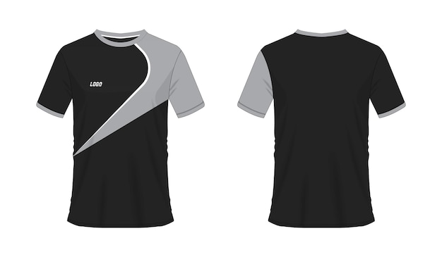 T-shirt grigia e nera modello di calcio o calcio per club di squadra su sfondo bianco. Maglia sportiva.