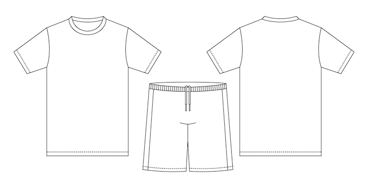 Vettore t-shirt jersey mockup contorno isolato sfondo sportivo abbigliamento modello tee kit