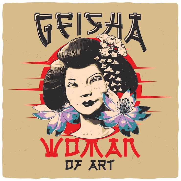 Vettore t-shirt o poster design con illustrazione di geisha