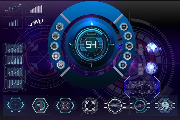 Tabella di controllo digitale con visualizzazione dei dati e indicatori di navigazione con elementi di design futuristici