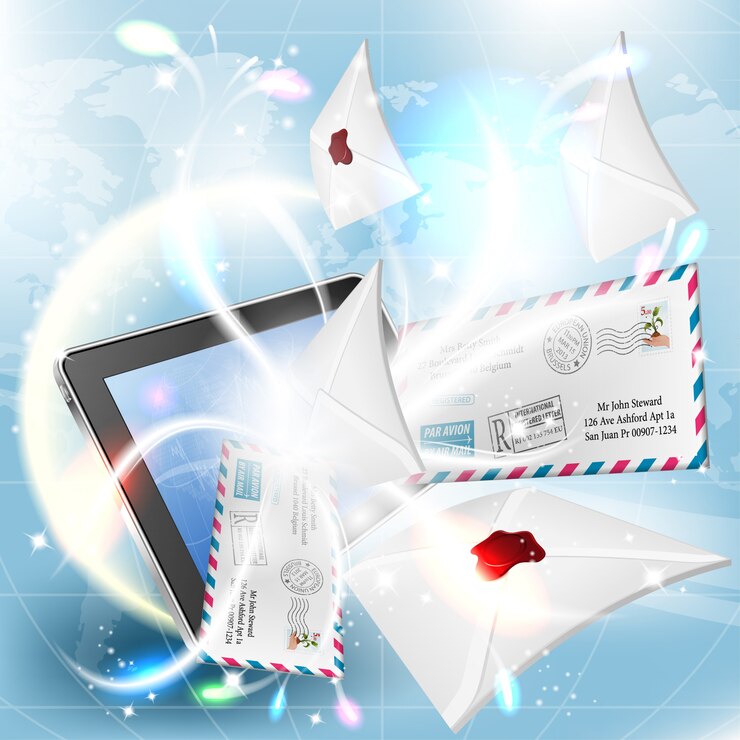 Vettore tablet pc con buste