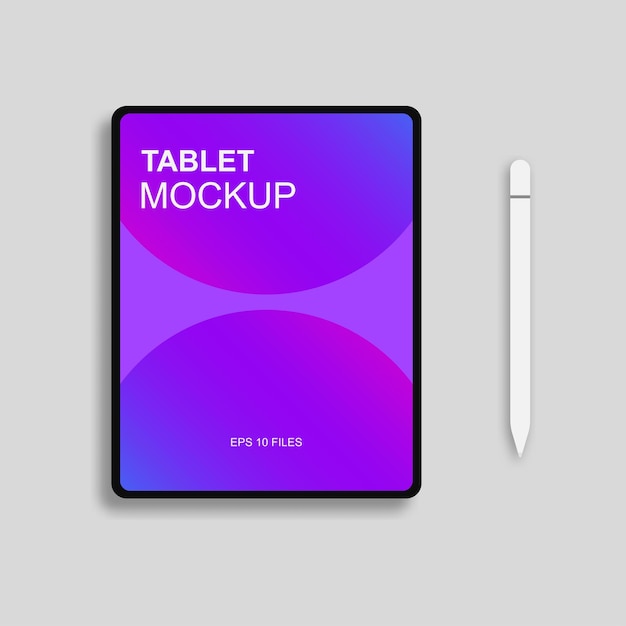 Tablet realistico con mockup dello schermo sfumato su grigio