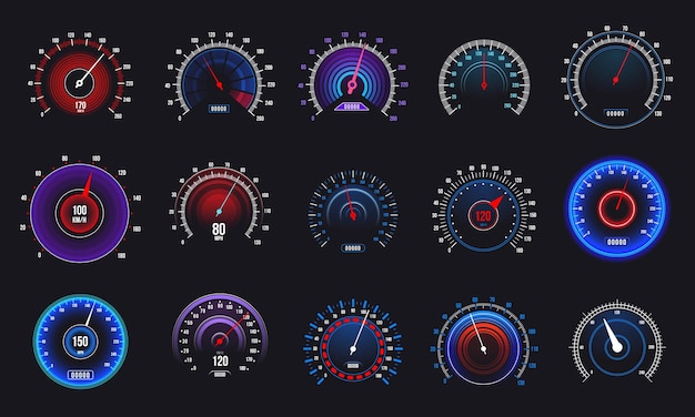Tachimetro per auto Contachilometri e indicatore RPM moto contagiri e contagiri per auto Set di visualizzazione automatica vettoriale