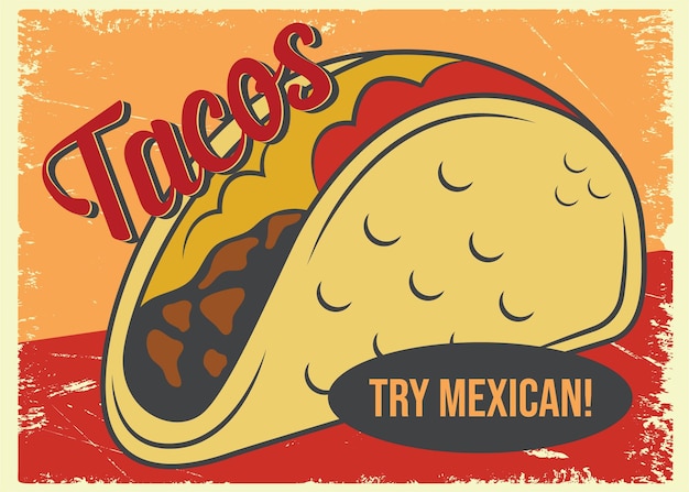 Taco messicano ristorante tradizionale pubblicità poster retrò modello vettoriale
