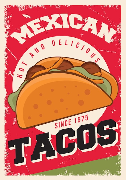 Taco tradizionale ristorante messicano poster retrò modello vettoriale