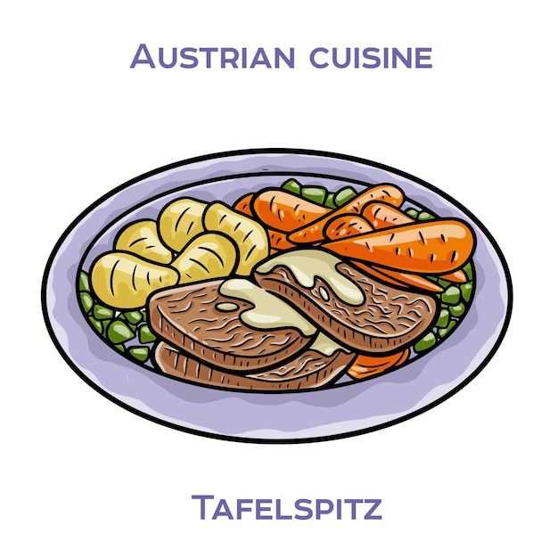 Tafelspitz è un classico piatto viennese di manzo bollito tipicamente servito con un lato di mela