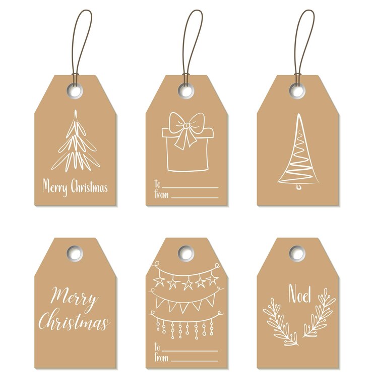 Vettore tag regalo di natale etichette artigianali disegnate a mano