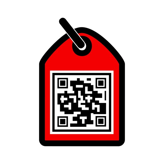 Tag rettangolare vettoriale semplice con codice QR falso su sfondo bianco