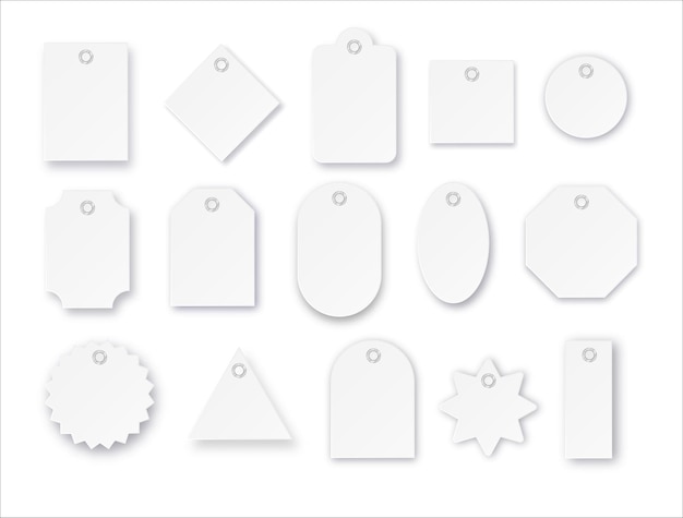 Tag vettore prezzo carta bianca o tag regalo in diverse forme Set di etichette con cavo Vector