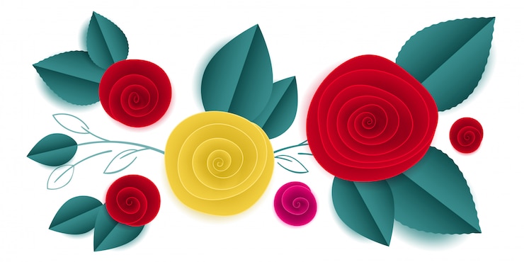 Vettore tagli i fiori di rosa di carta in scenetta