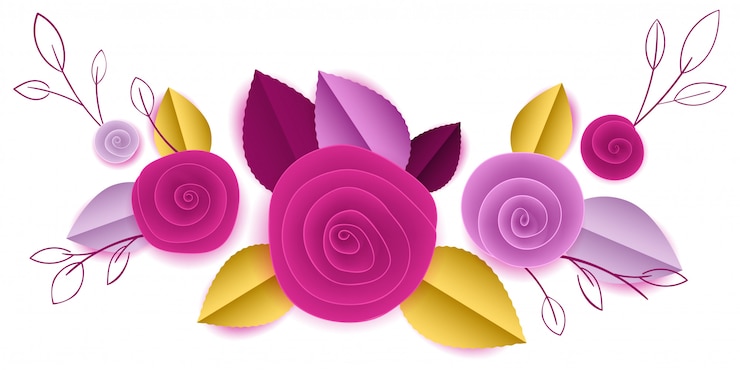 Vettore tagli i fiori di rosa di carta in scenetta
