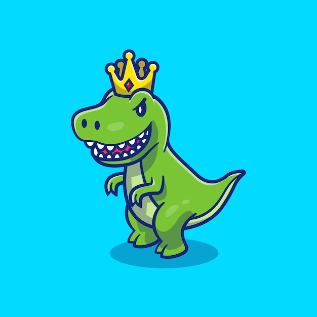 Tagliare Dino King Cartoon Icon Illustration. Icona animale concetto isolato. Stile cartone animato piatto