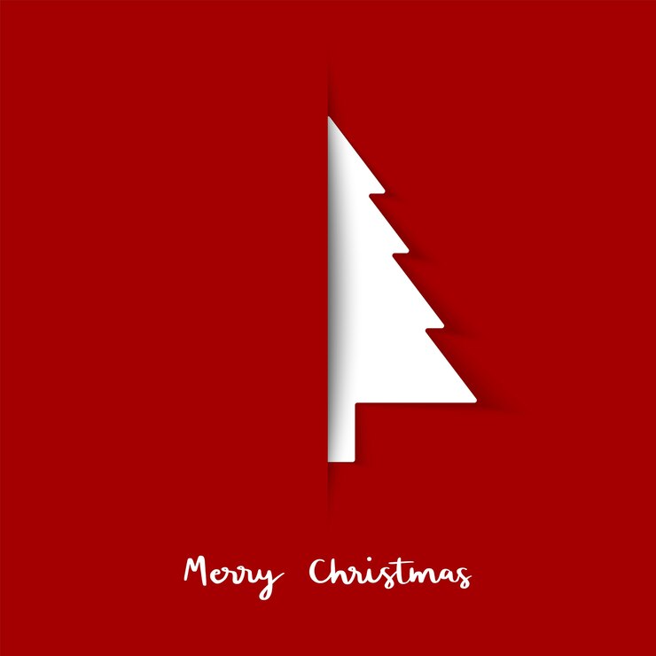 Taglio della carta dell'albero di Natale. Biglietto di auguri minimo.