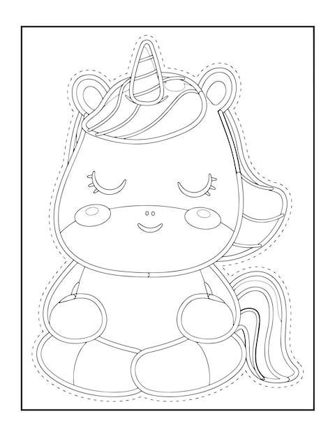 Taglio di forbici a unicorno Colorazione pagina in bianco e nero per illustrazioni di libri per bambini