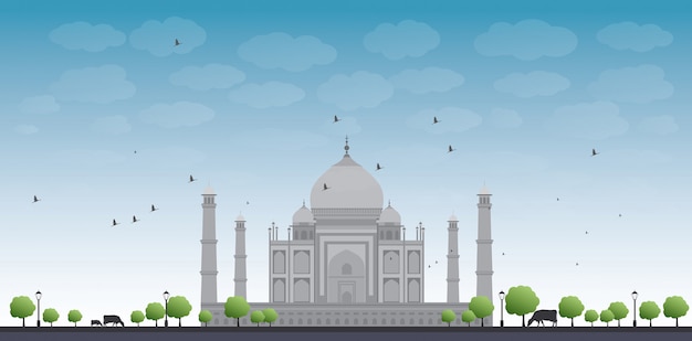 Taj Mahal con albero e mucca