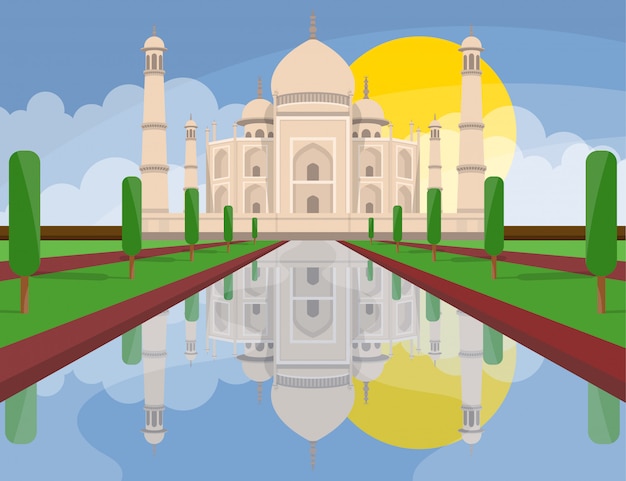 Taj Mahal India design illustrazione. Concept art.