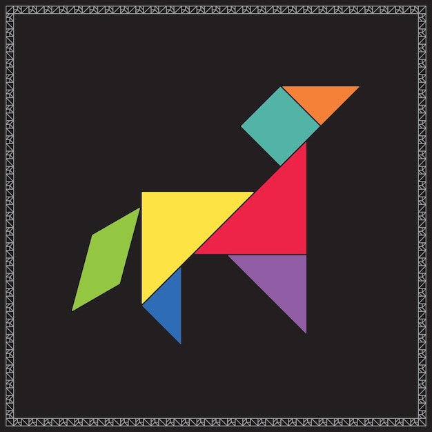 Tangram Puzzle Dog Vector Illustrazione geometrica colorata
