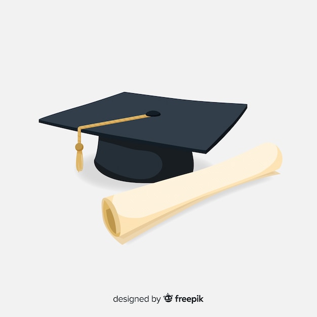 Tappo di laurea e diploma con design piatto