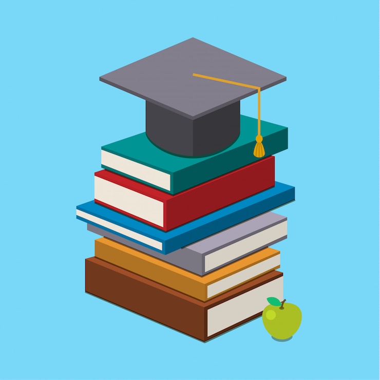 Vettore tappo di laurea sui libri.
