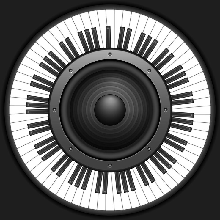 Vettore tasti del pianoforte a cerchio con altoparlante