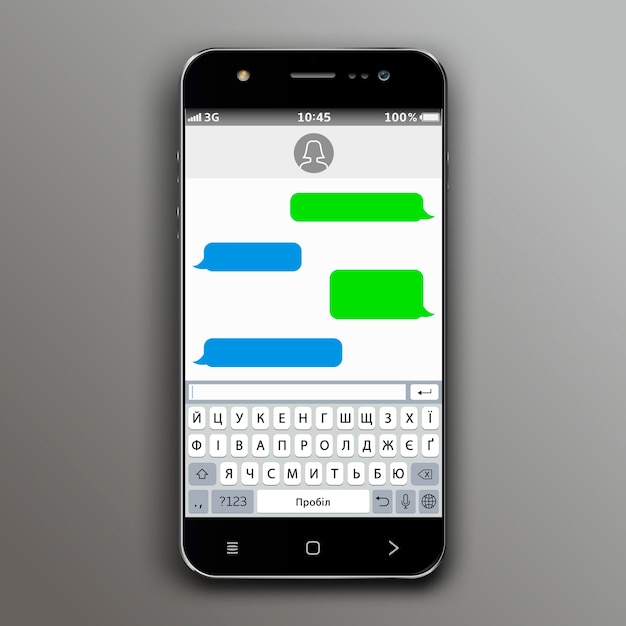 Tastiera virtuale per smartphone con alfabeto ucraino sullo schermo del telefono