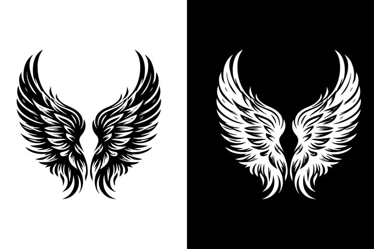 Vettore tattoo di ali il disegno dell'icona l'illustrazione della silhouette