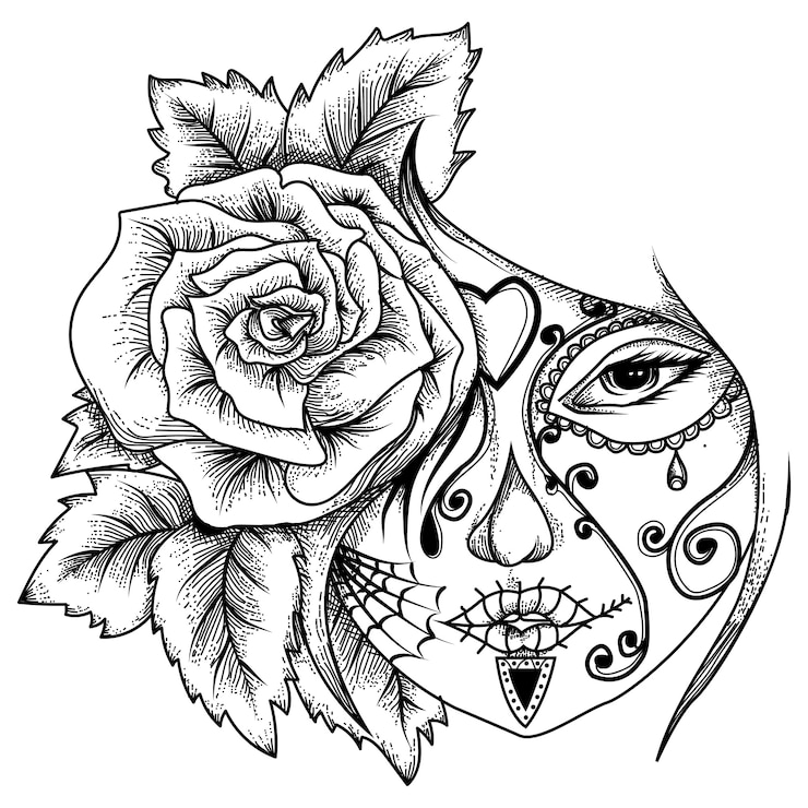 Vettore tatuaggi e t-shirt design donna tatto con rosa
