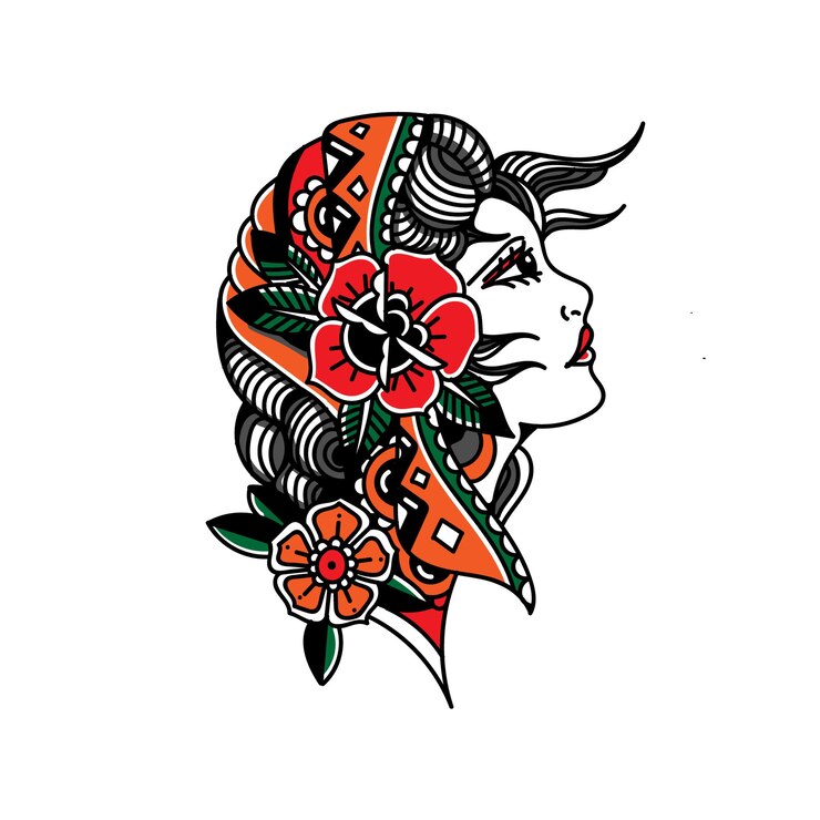 Vettore tatuaggio ragazza gitana