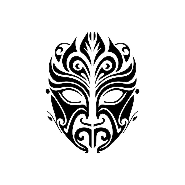 Tatuaggio vettoriale di una maschera dio polinesiana in bianco e nero