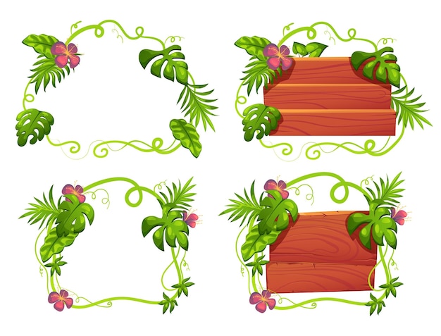 Tavola di legno telaio in legno giungla giardino banner poster concept set graphic design illustrazione