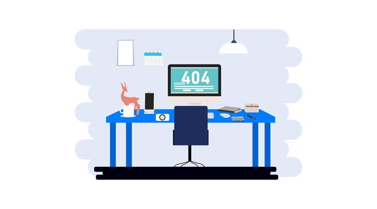 Vettore tavolo in un ufficio vuoto, lavoro in casa, casa, ufficio, appartamento, appartamento, appartamento, cartone animato, interno, con, computer, su, tavolo, per, freelance, distanza, lavoro, comodità, sedia