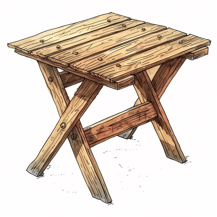 Vettore tavolo pieghevole rustico in legno