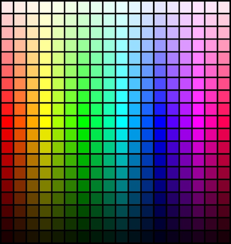 Vettore tavolozza dello spettro dei colori, tonalità e luminosità, su sfondo nero. illustrazione vettoriale