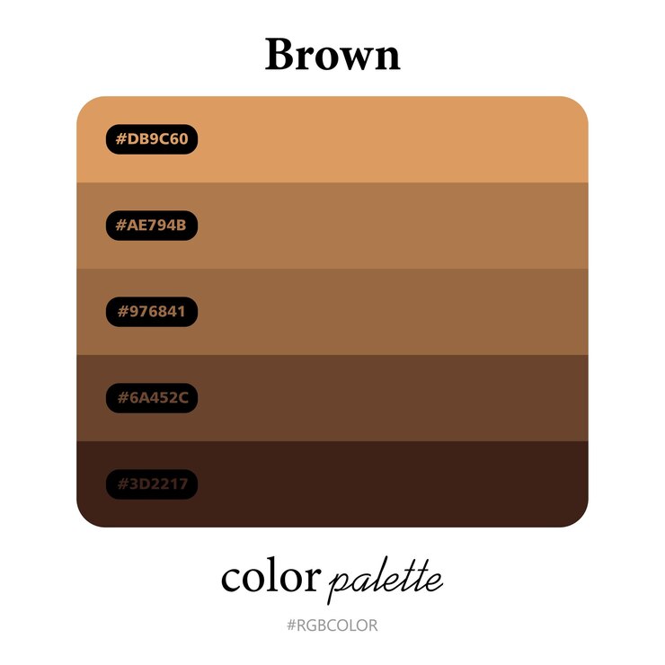 Vettore tavolozze di colori marroni accuratamente con codici, perfette per l'uso da illustratori