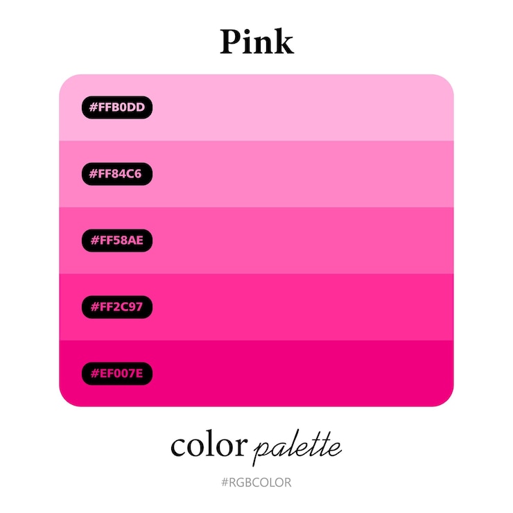 Vettore tavolozze di colori rosa accuratamente con codici, perfette per l'uso da illustratori