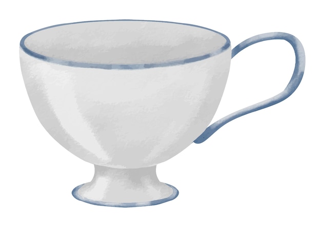 Tazza bianca in porcellana vuota per tè o caffè Illustrazione dell'acquerello disegnato a mano della tazza da tè vintage su sfondo bianco isolato disegno di tazza retrò in ceramica per bevanda Schizzo del piattino tradizionale