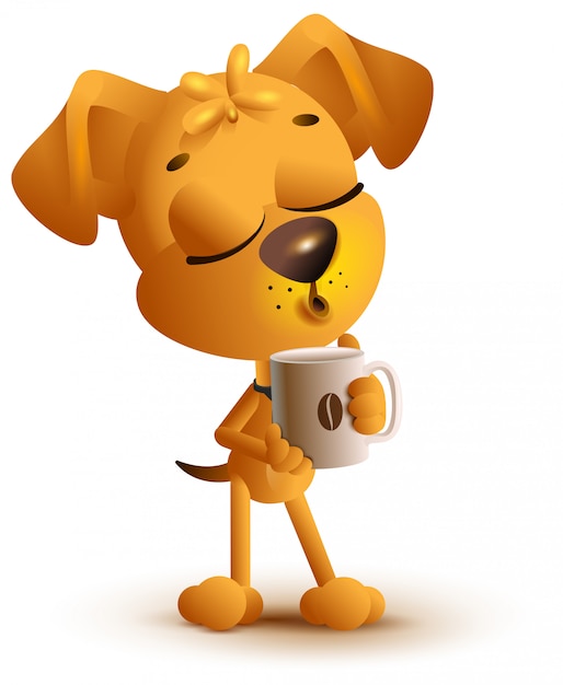 Tazza di caffè della holding del cane giallo